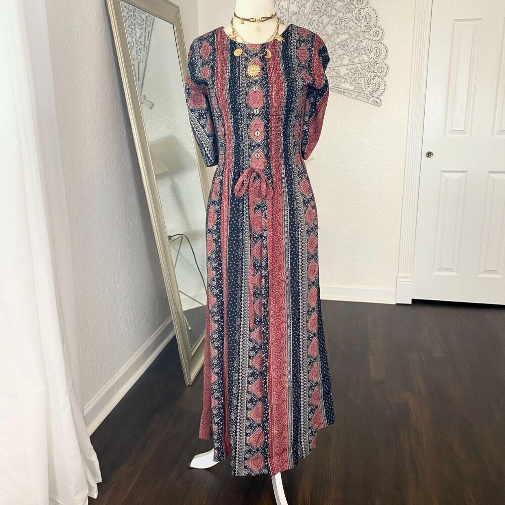 Karin Stevens Early 2000's Bohemian Patchwork Cottagecore Maxi Dress 14 / L